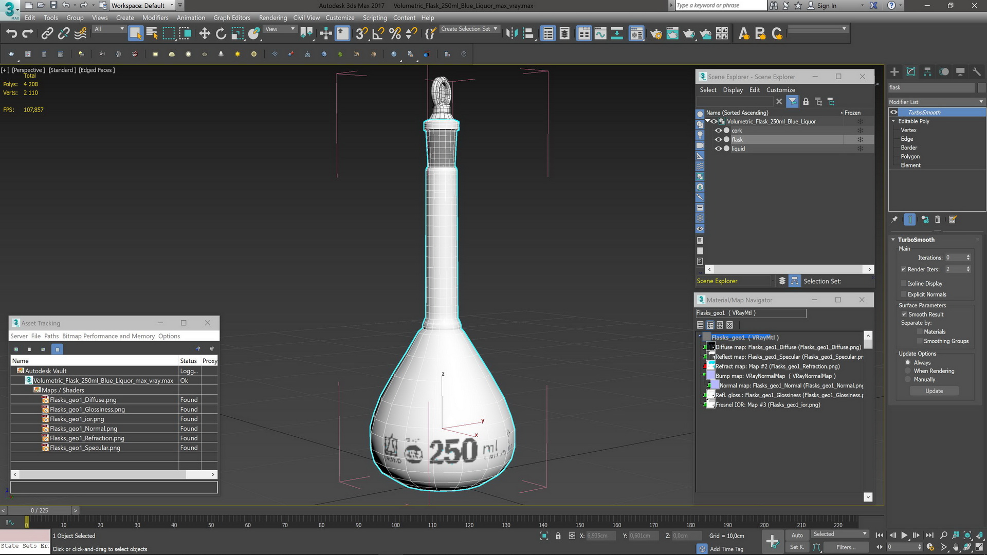 Volumetric Flask 250ml Blue Liquor 3D model