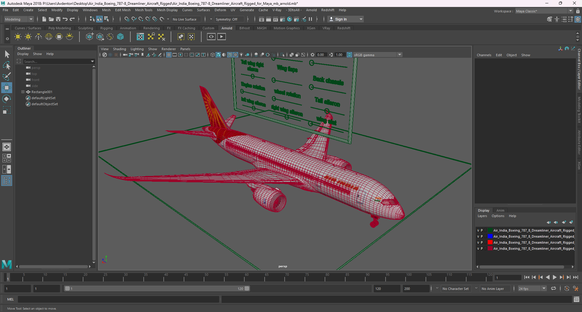 3D Air India Boeing 787-8 Dreamliner Aircraft Rigged for Maya model