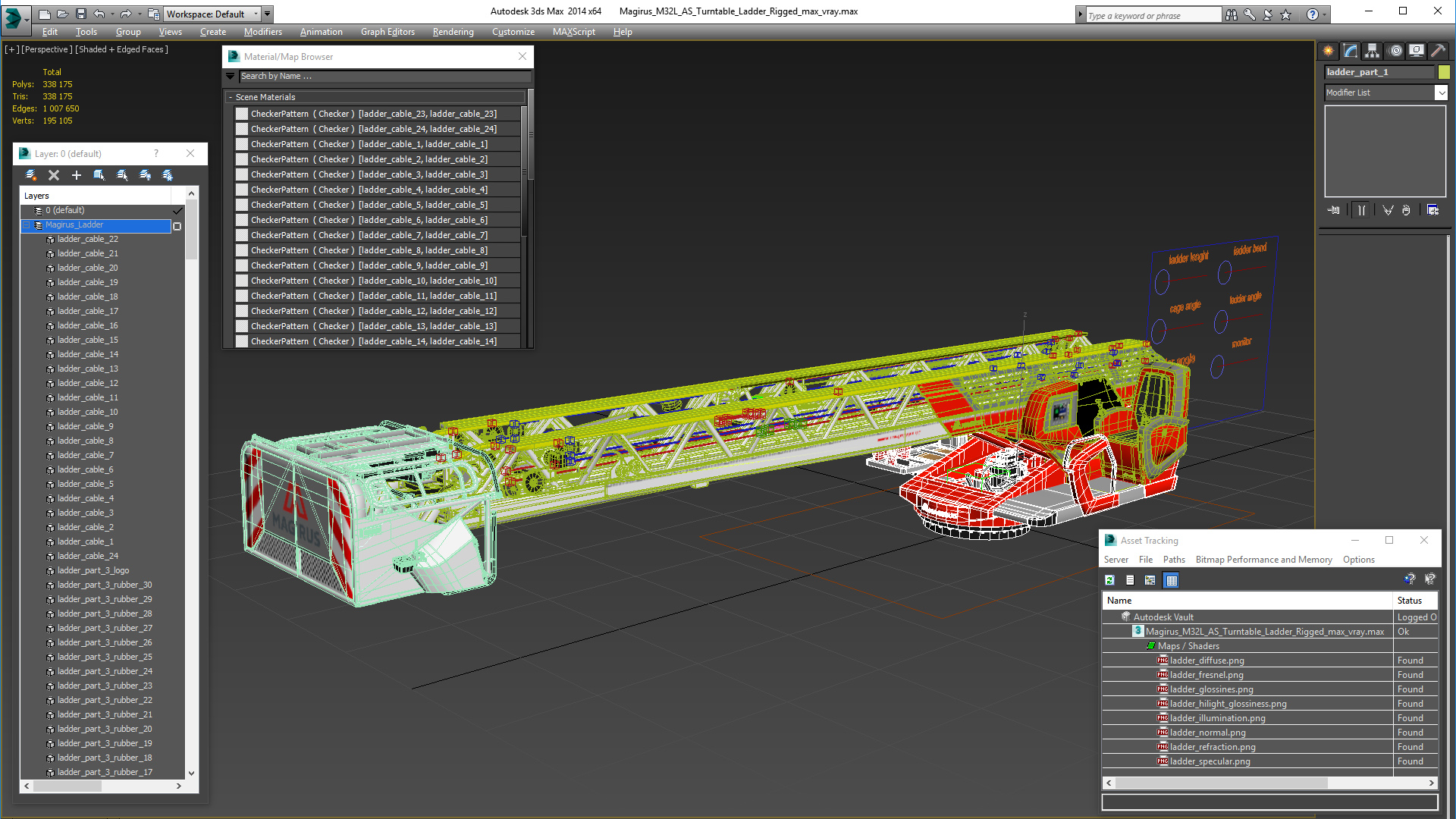 Magirus M32L AS Turntable Ladder Rigged 3D model