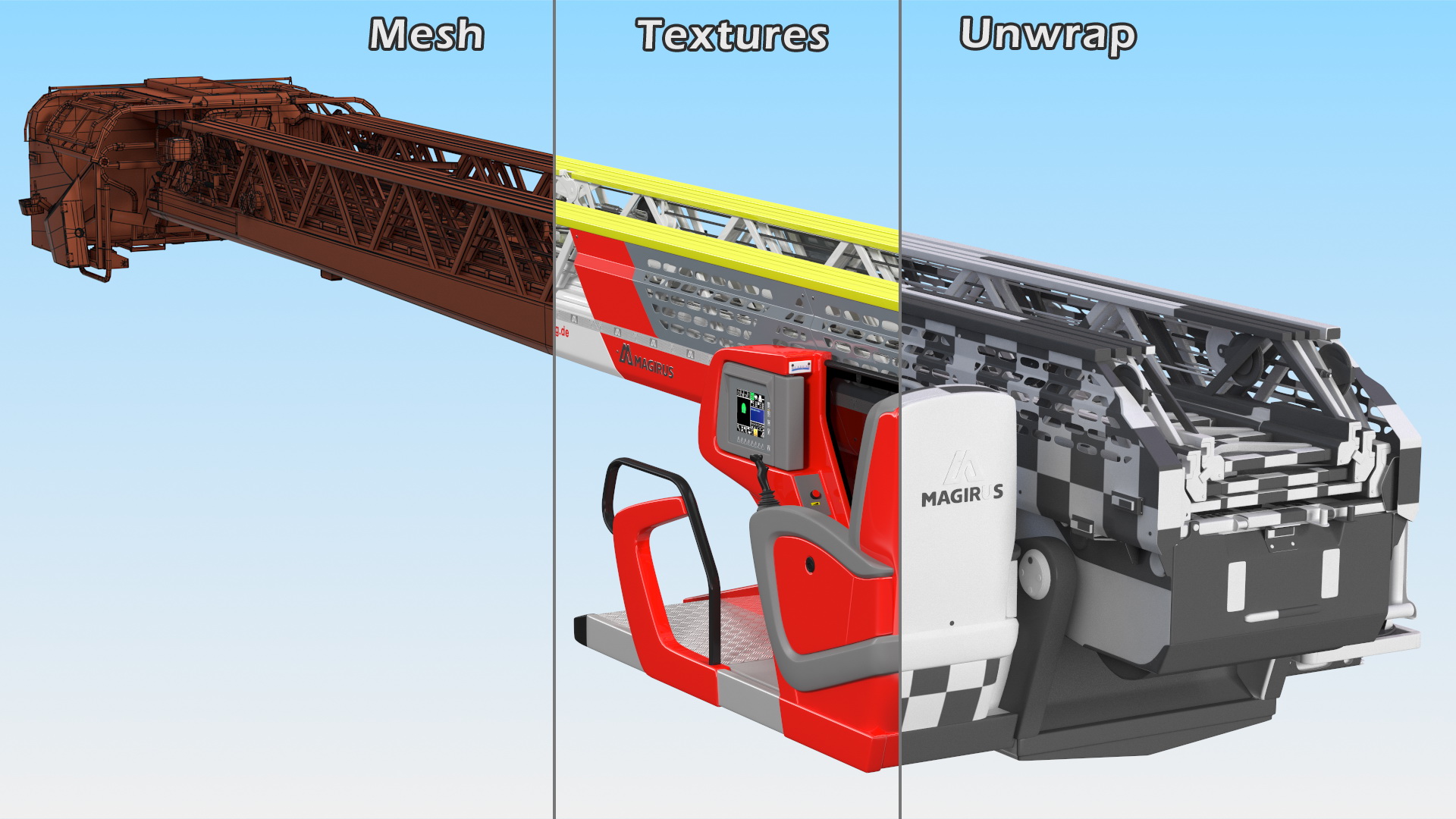 Magirus M32L AS Turntable Ladder Rigged 3D model