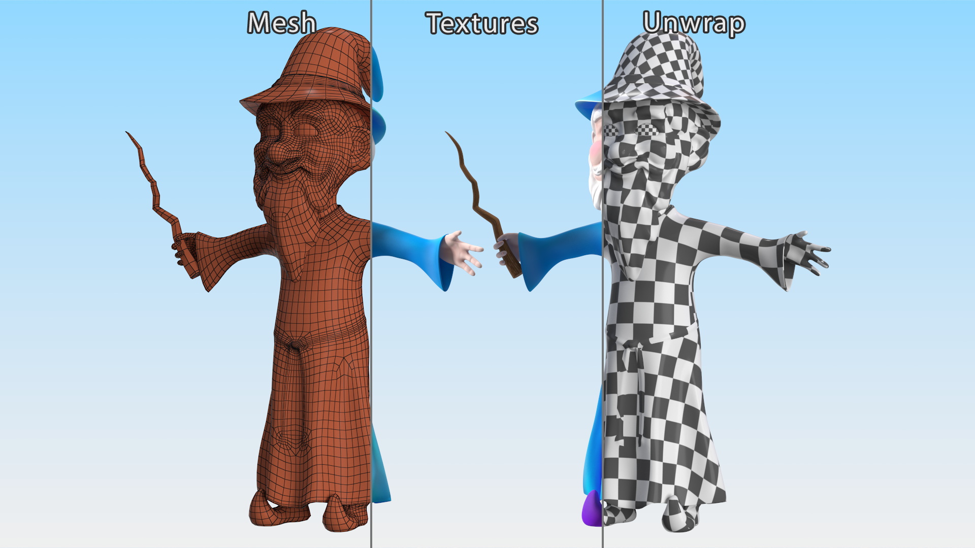 3D model Old Wizard Cartoon Character Rigged