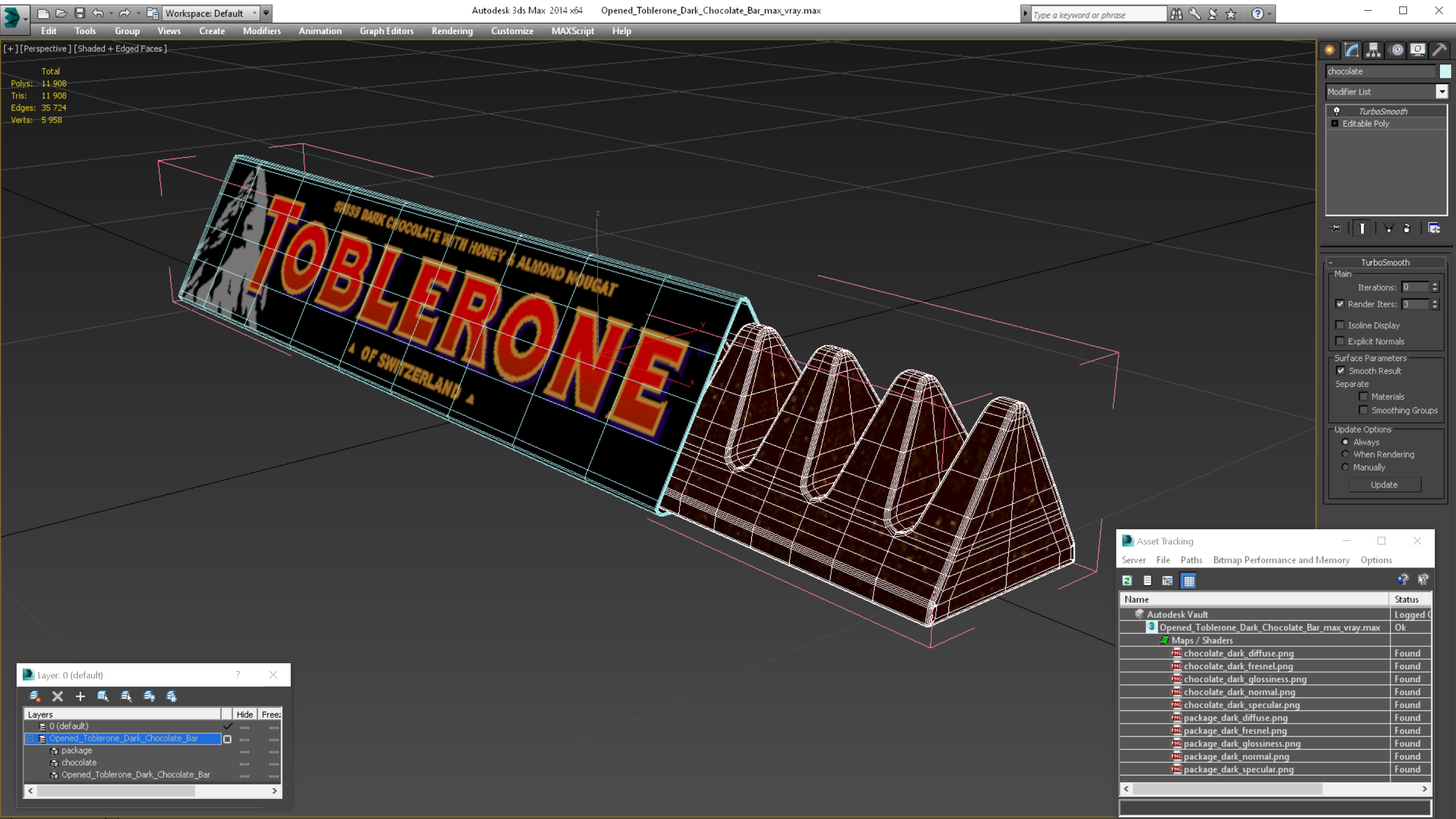 3D model Opened Toblerone Dark Chocolate Bar