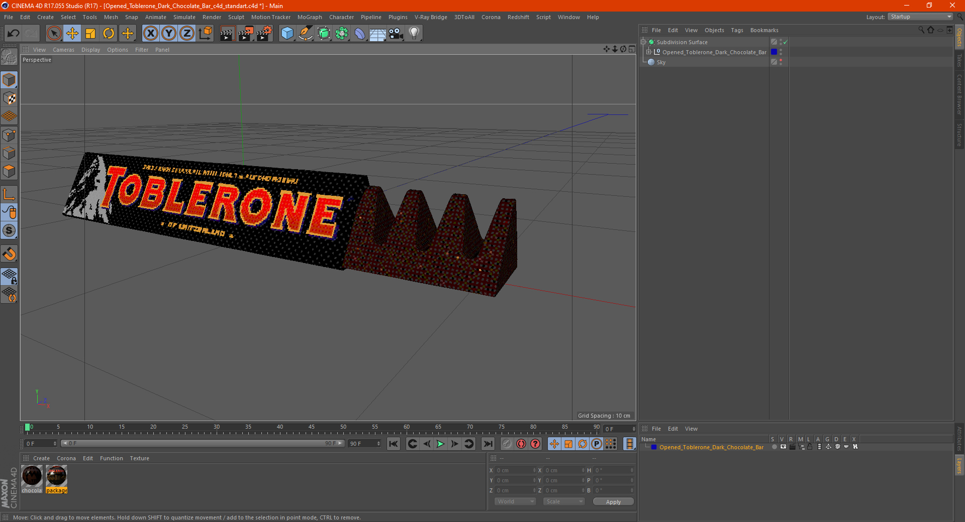 3D model Opened Toblerone Dark Chocolate Bar