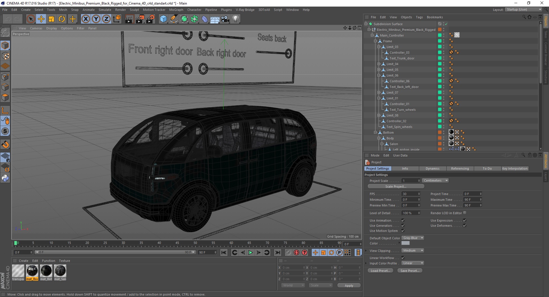 3D Electric Minibus Premium Black Rigged for Cinema 4D