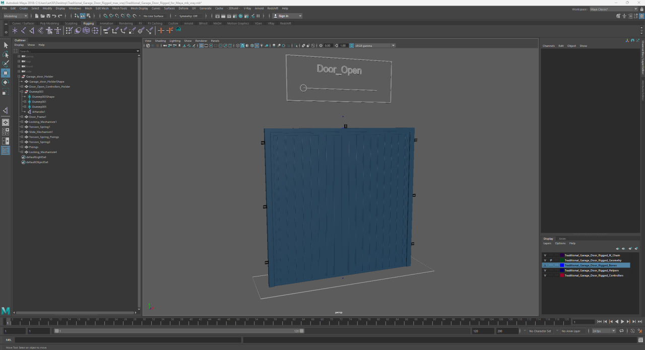 Traditional Garage Door Rigged for Maya 3D model