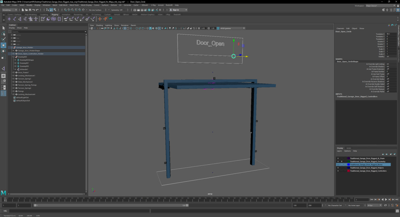 Traditional Garage Door Rigged for Maya 3D model