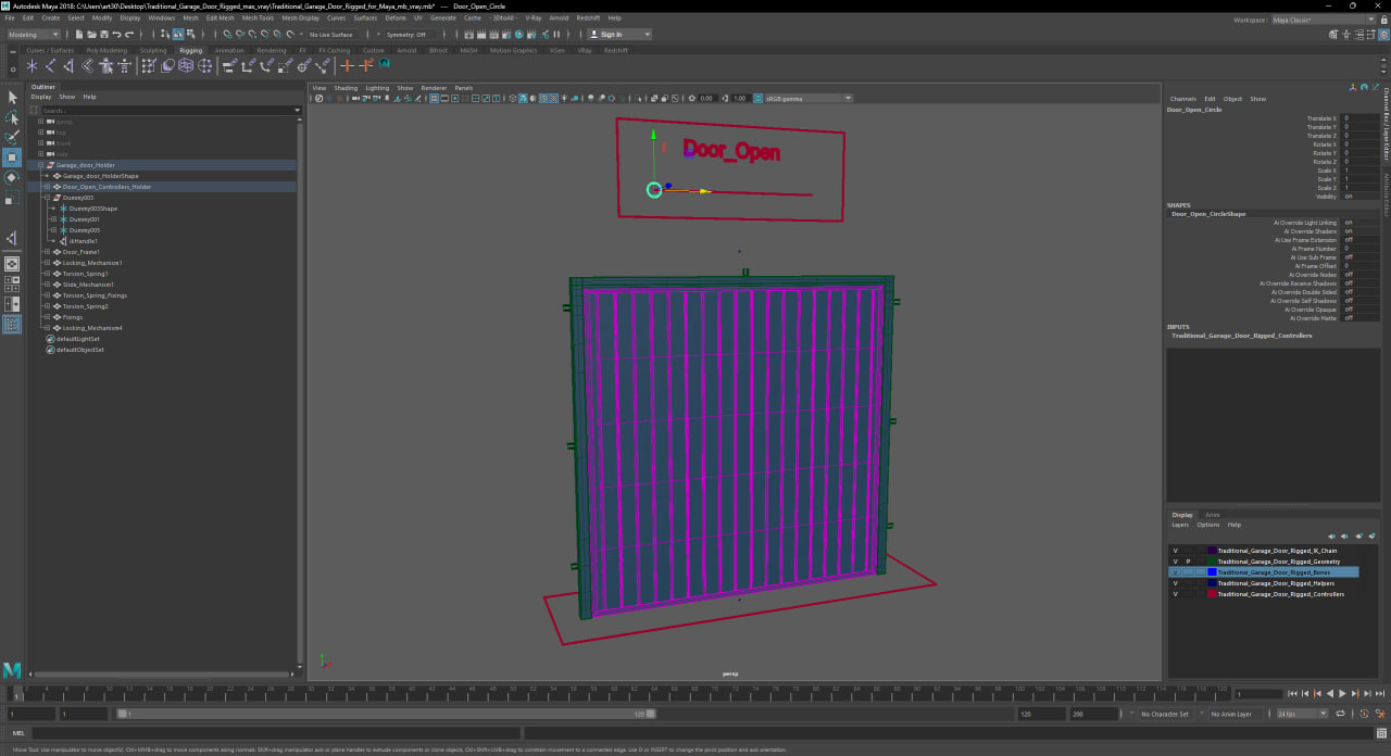 Traditional Garage Door Rigged for Maya 3D model