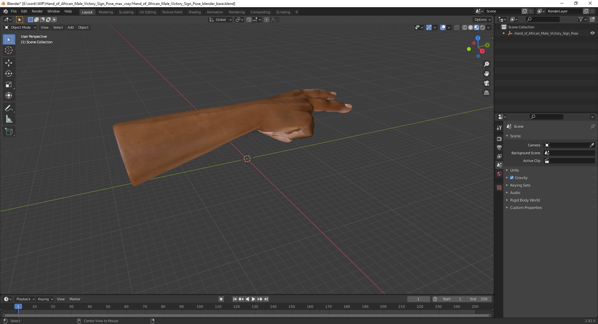 3D Hand of African Male Victory Sign Pose model