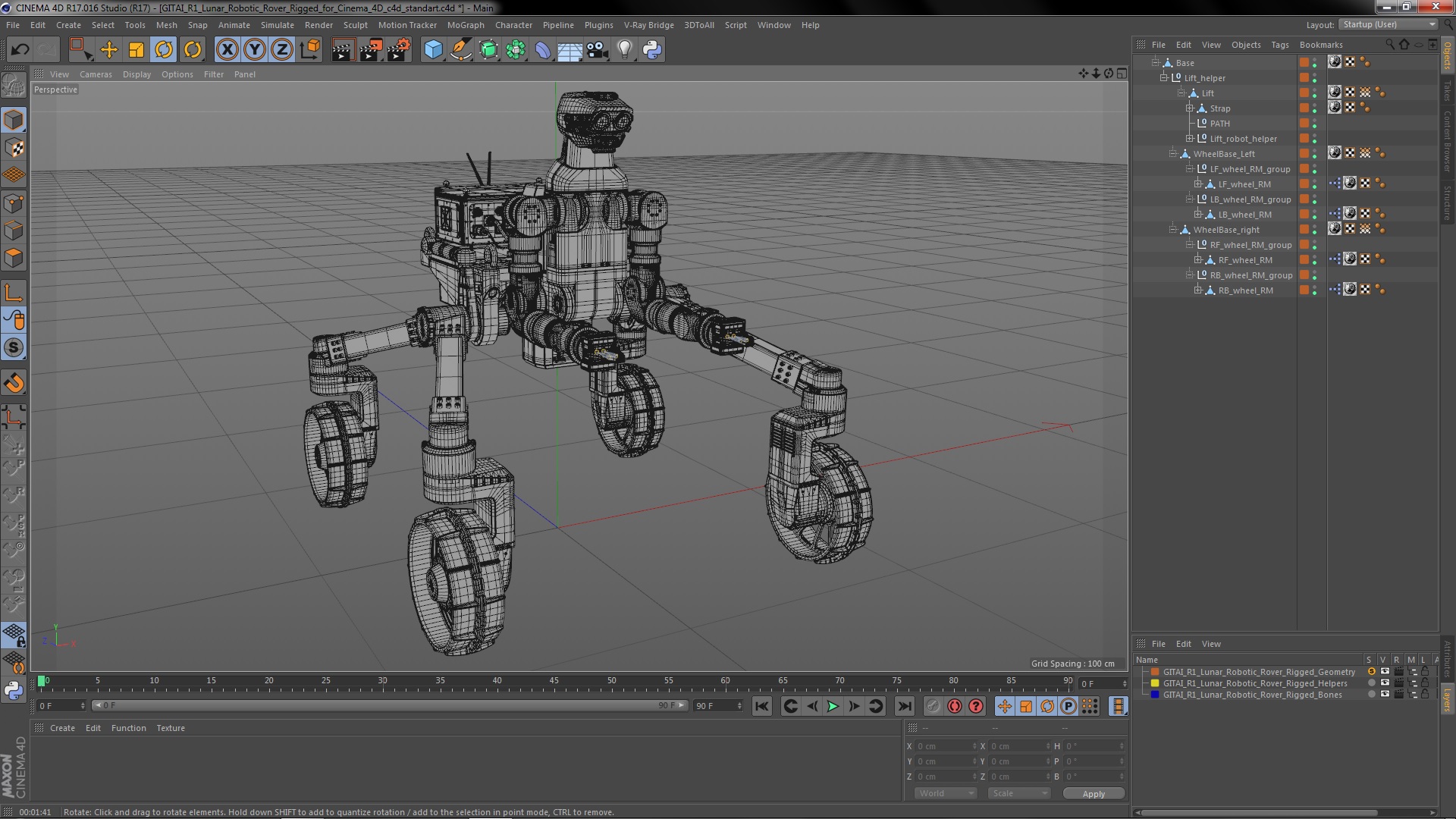 GITAI R1 Lunar Robotic Rover Rigged for Cinema 4D 3D model