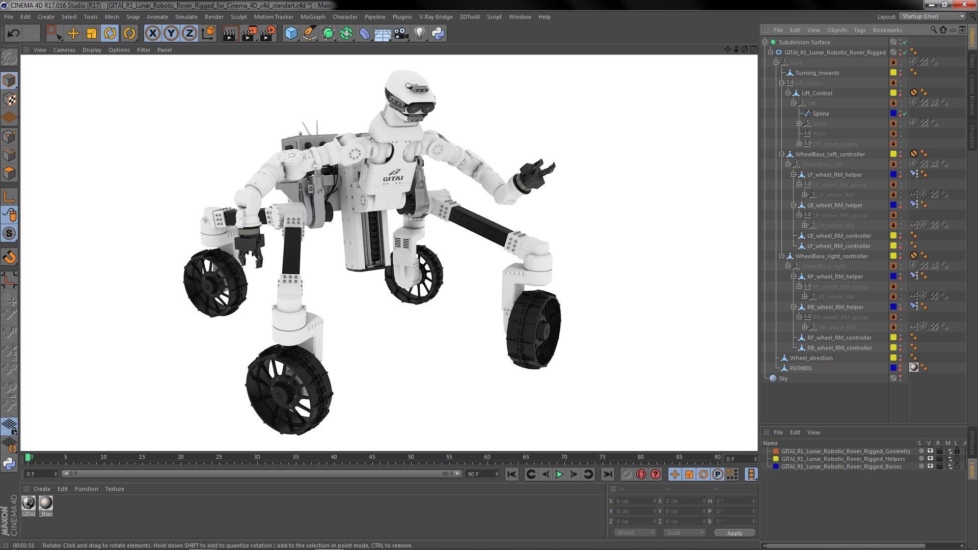 GITAI R1 Lunar Robotic Rover Rigged for Cinema 4D 3D model