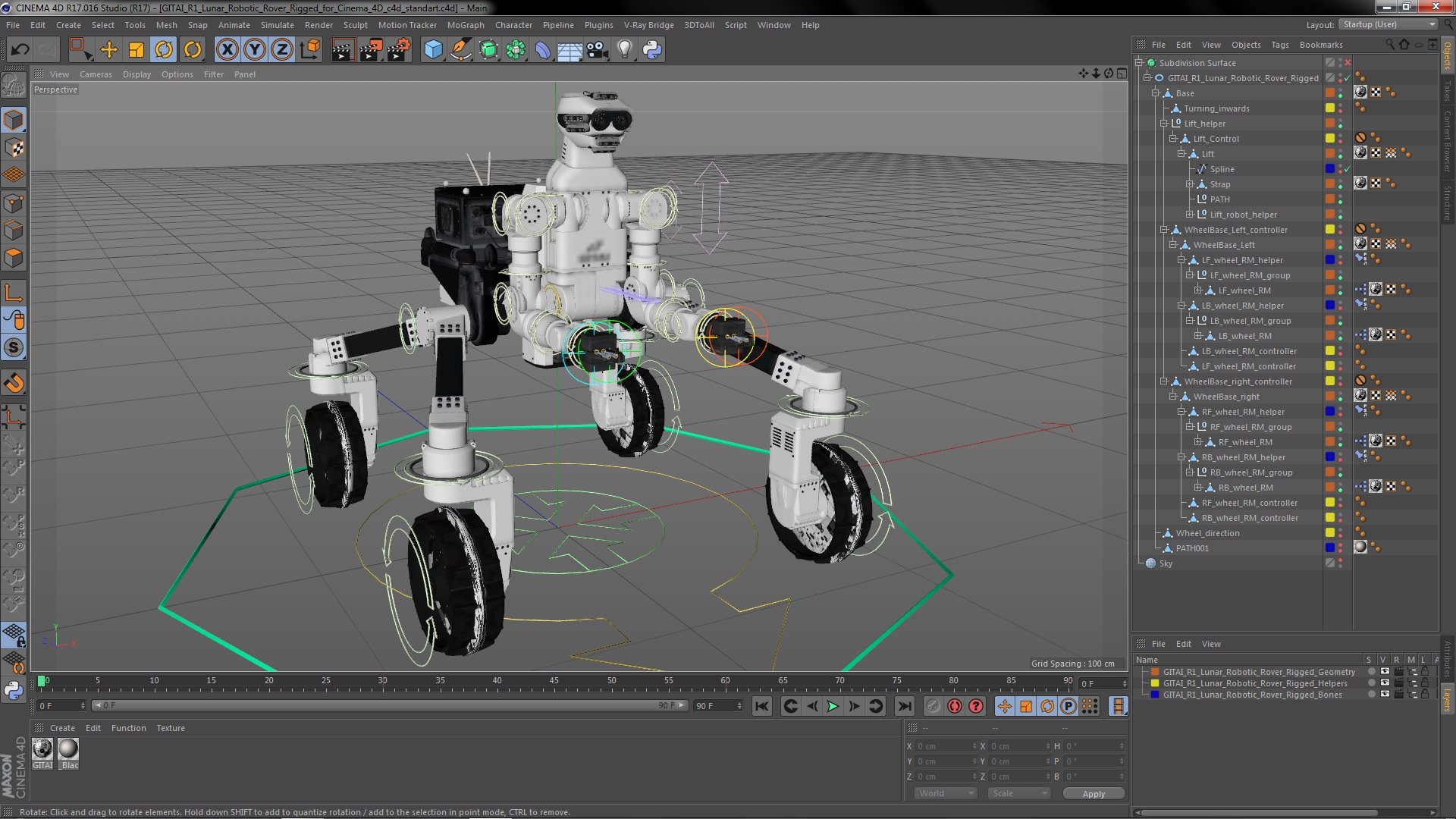 GITAI R1 Lunar Robotic Rover Rigged for Cinema 4D 3D model