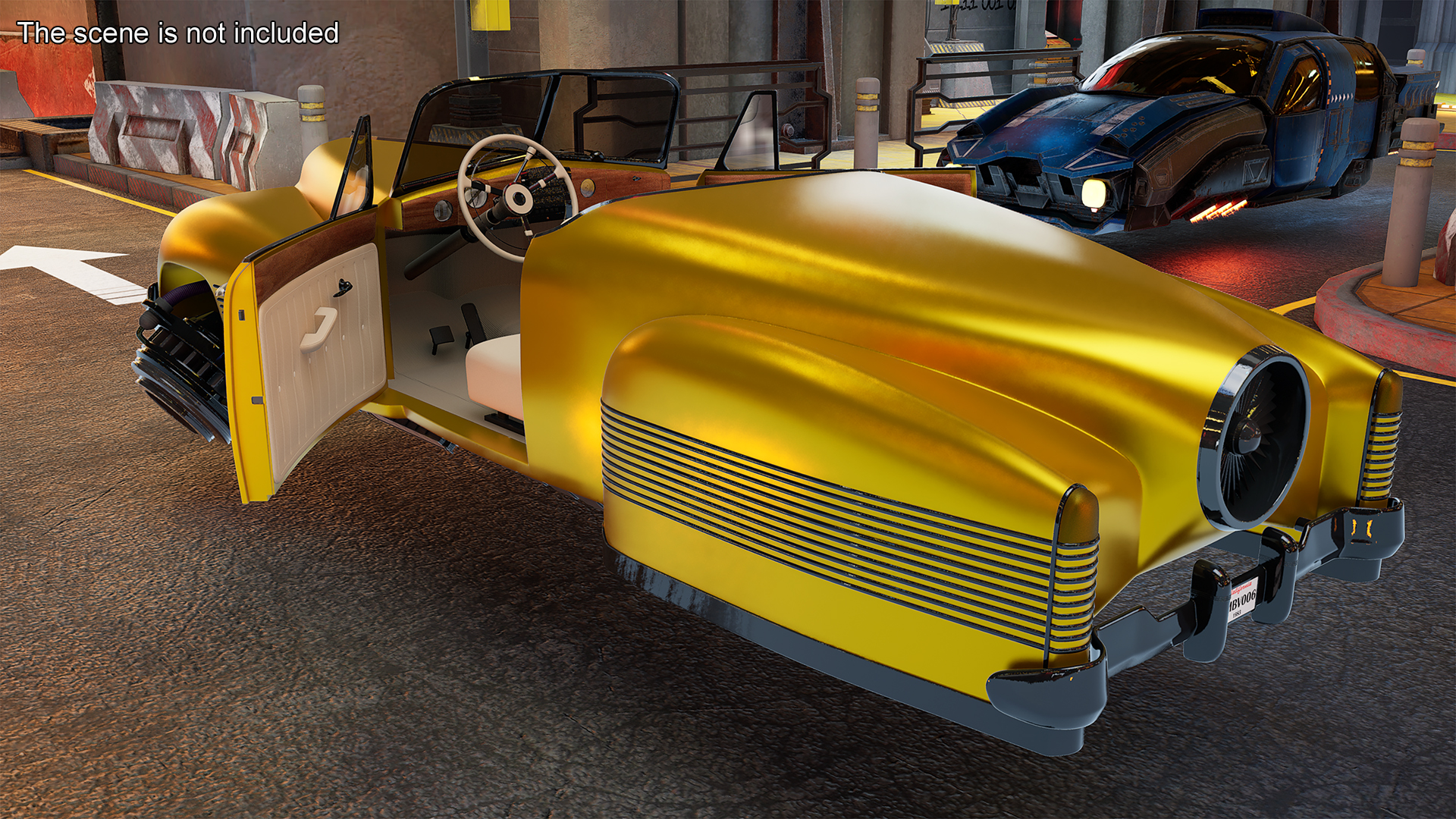 3D Yellow Hover Retro Car Rigged for Maya model