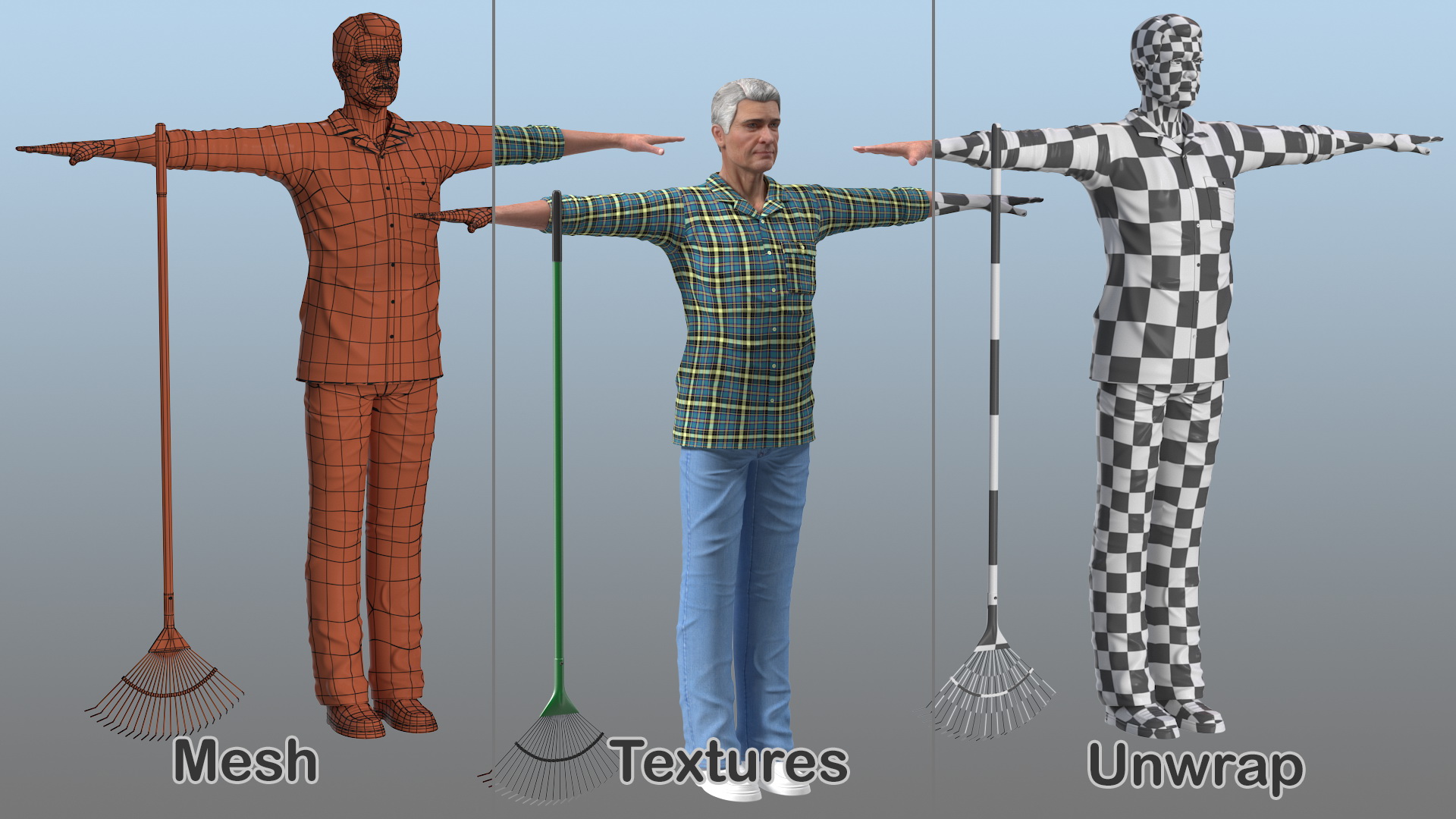 3D Elderly Man Homewear Neutral Pose model