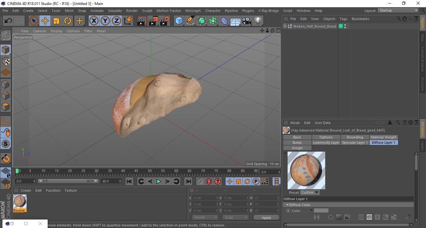 3D Broken Half Round Bread model