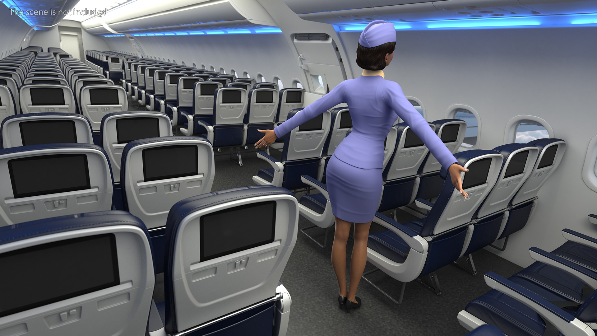 Light Skin Black Stewardess Rigged 3D model