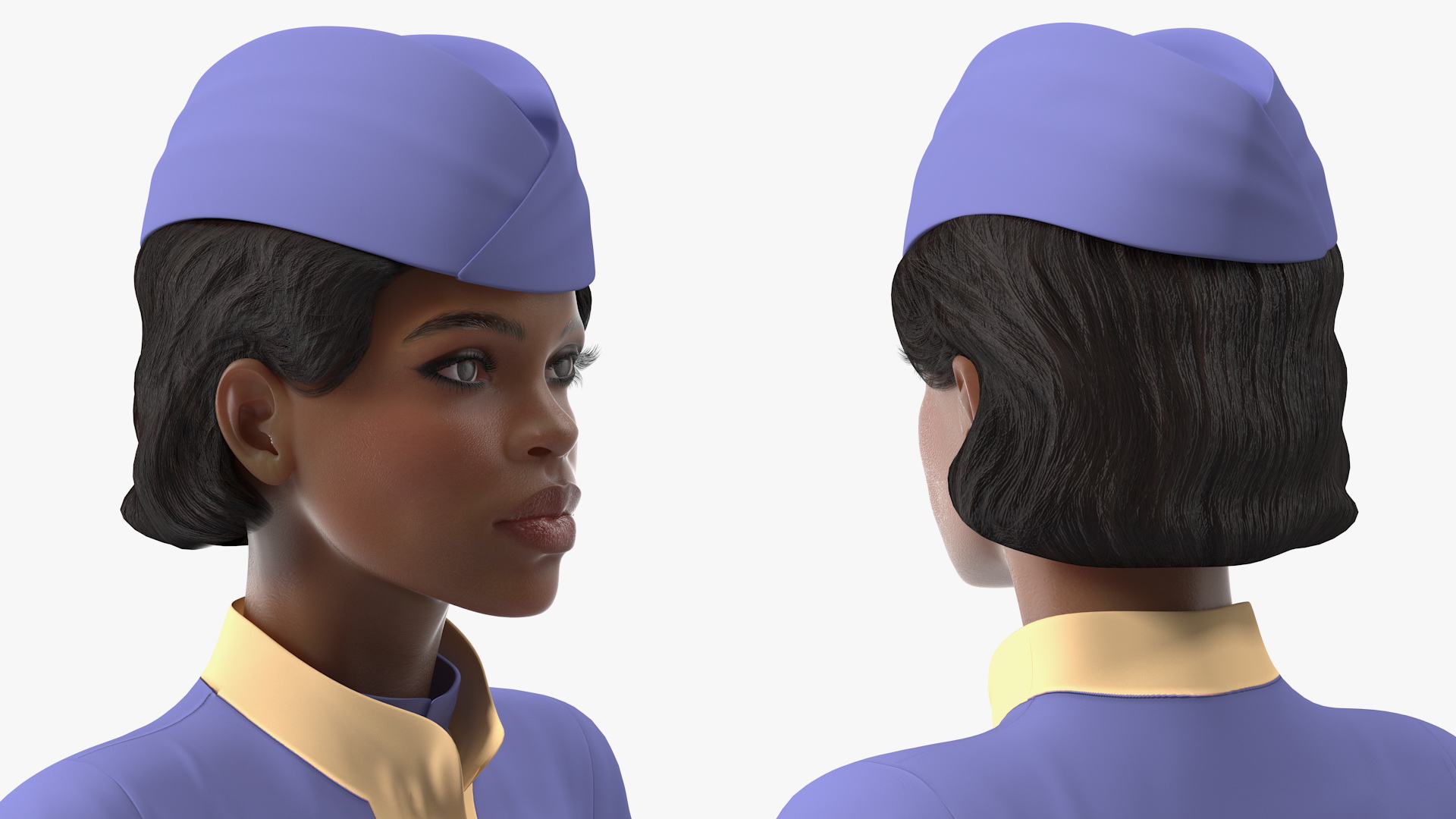 Light Skin Black Stewardess Rigged 3D model