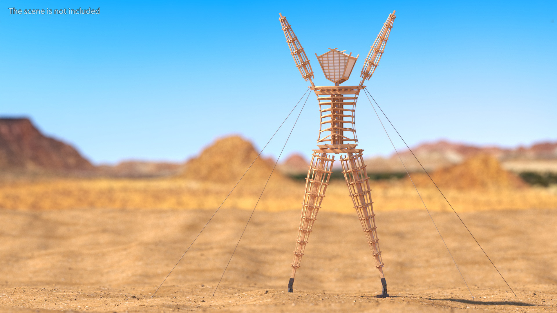 Wooden Statue Burning Man with Hands Up 3D model