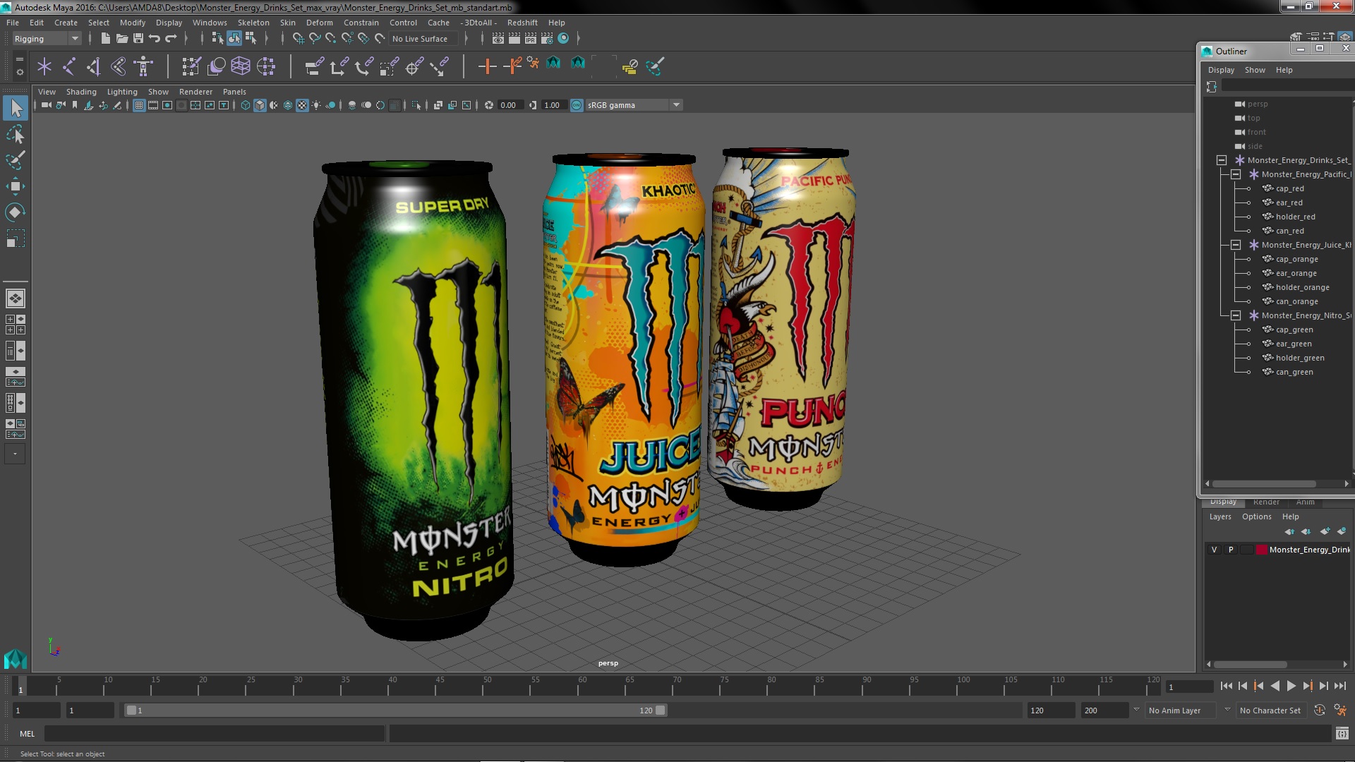 3D model Monster Energy Drinks Set