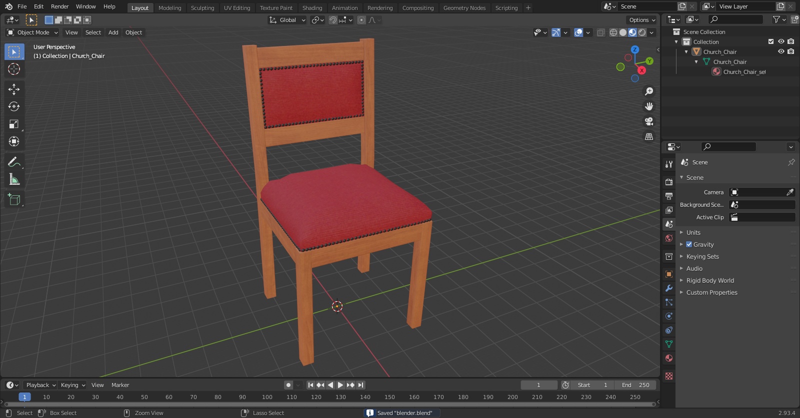 Church Wooden Chair 3D model