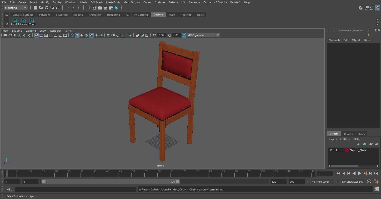 Church Wooden Chair 3D model