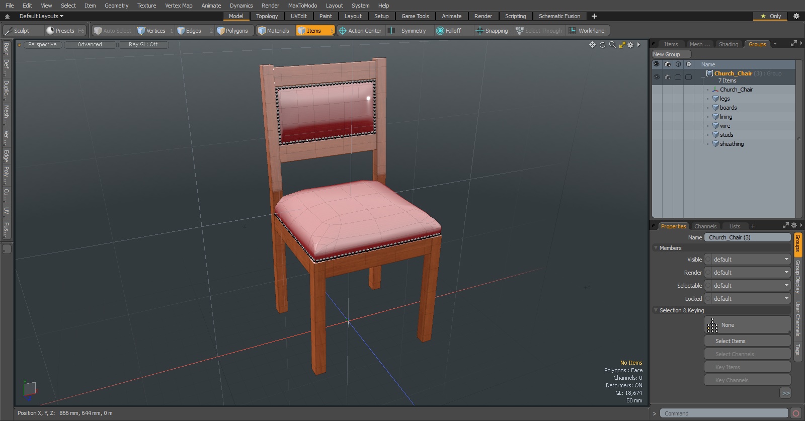 Church Wooden Chair 3D model