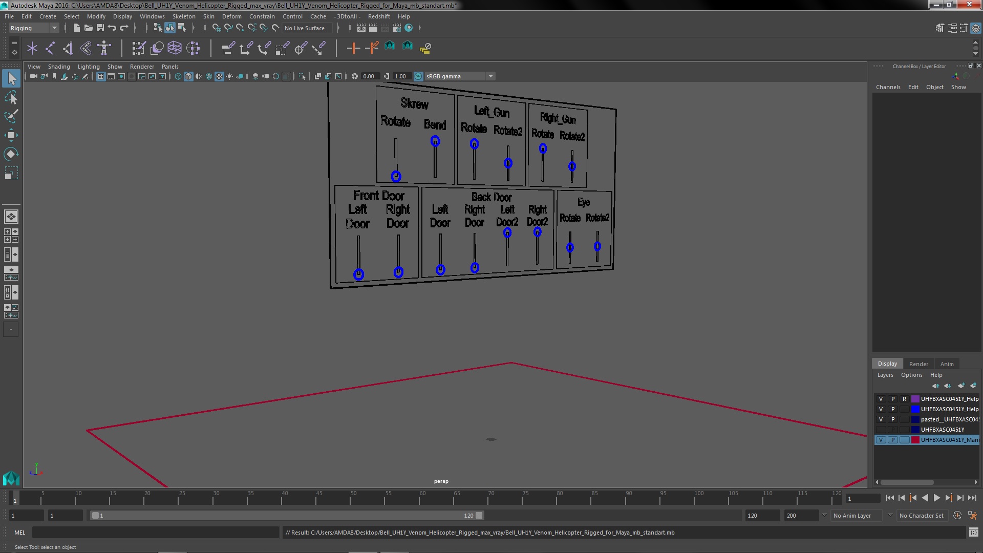 Bell UH1Y Venom Helicopter Rigged for Maya 3D