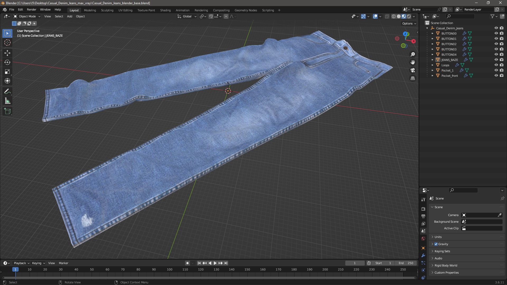 3D Casual Denim Jeans model