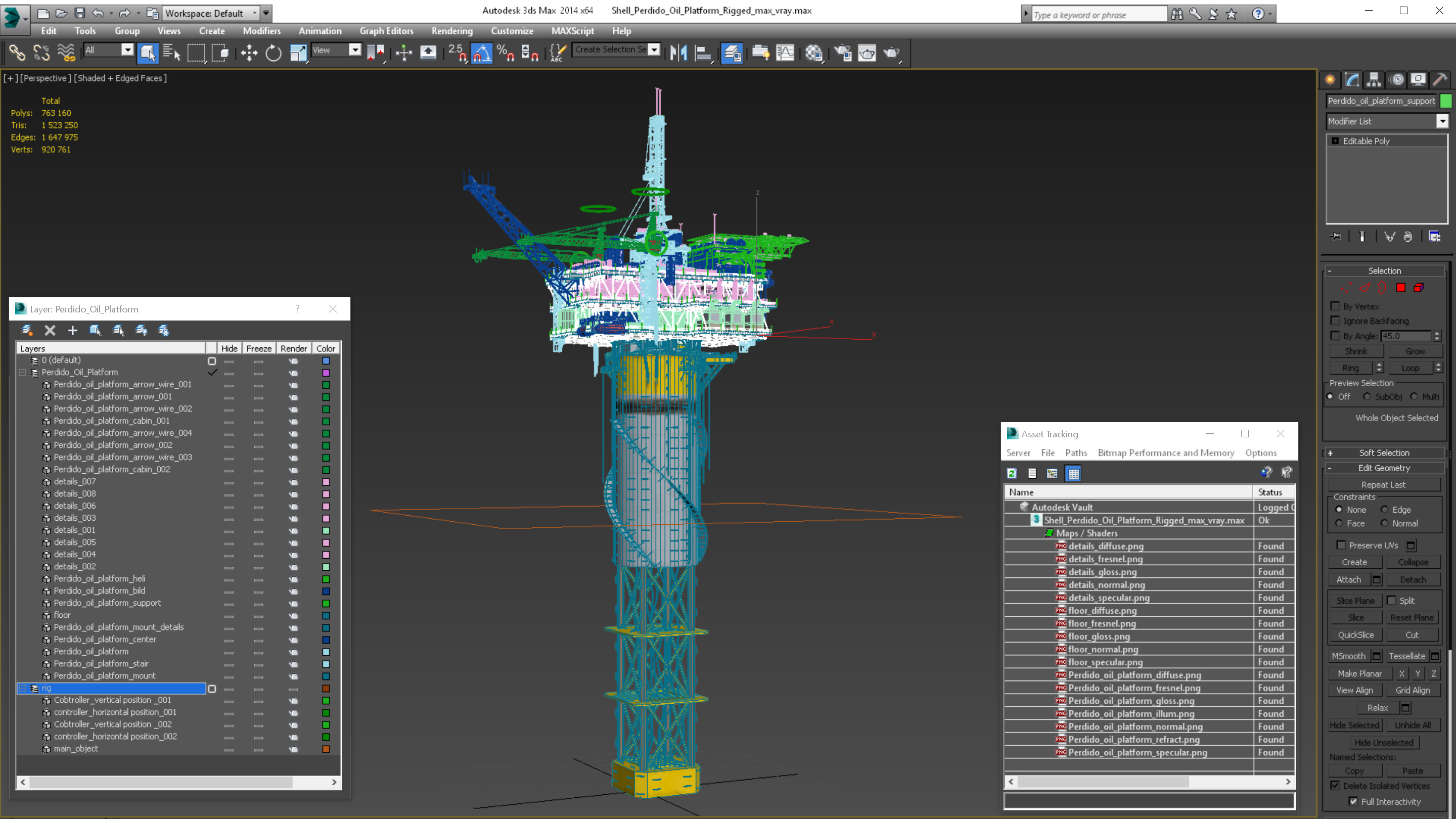 3D Shell Perdido Oil Platform Rigged model