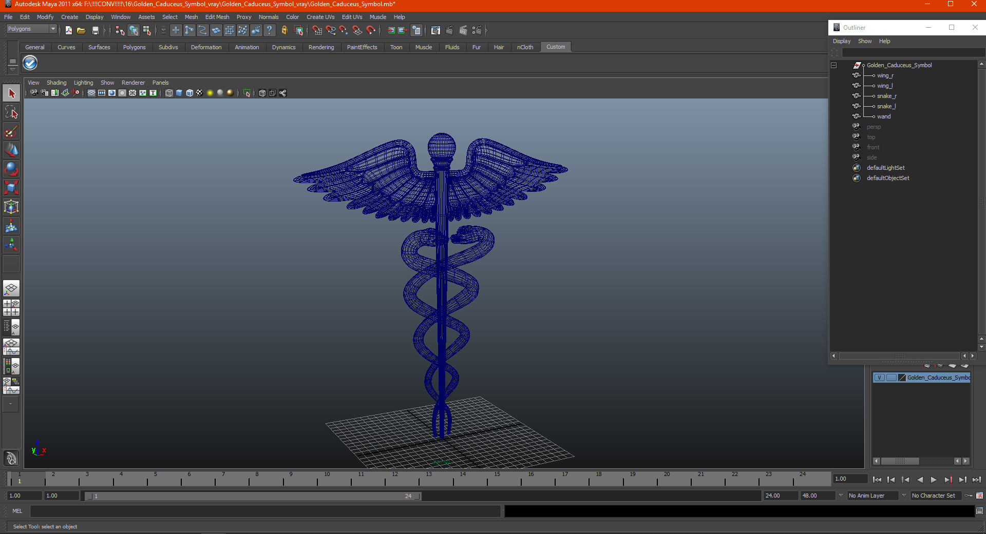 Golden Caduceus Symbol 3D