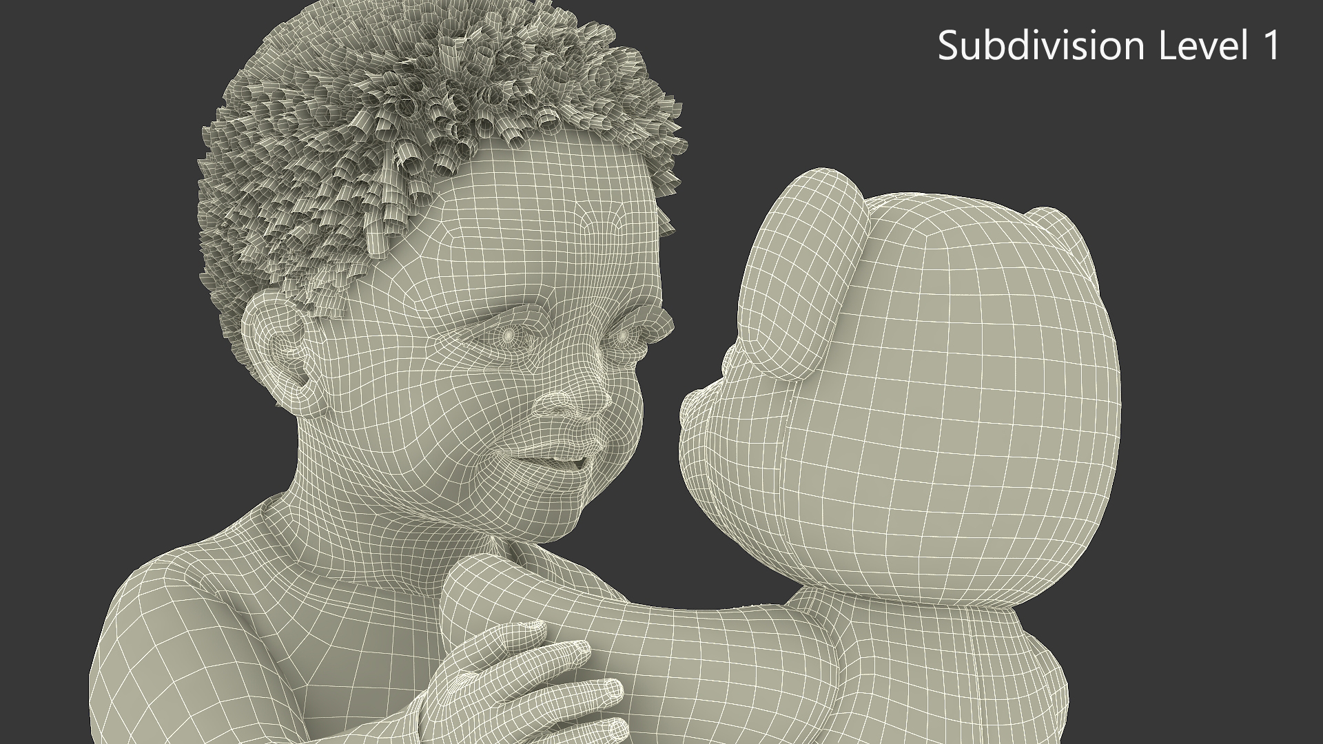 3D African Baby Boy with Teddy Bear Fur