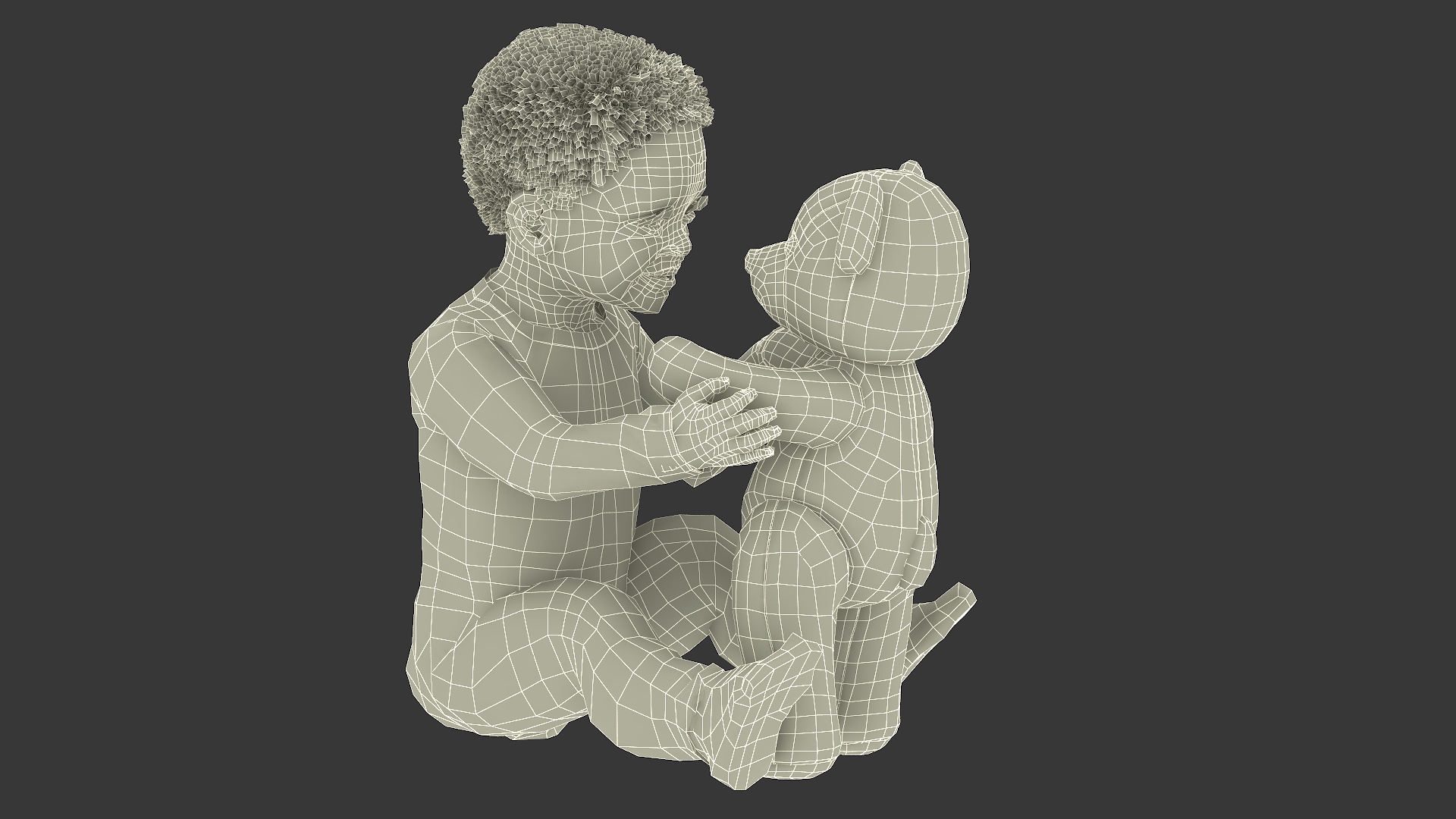 3D African Baby Boy with Teddy Bear Fur