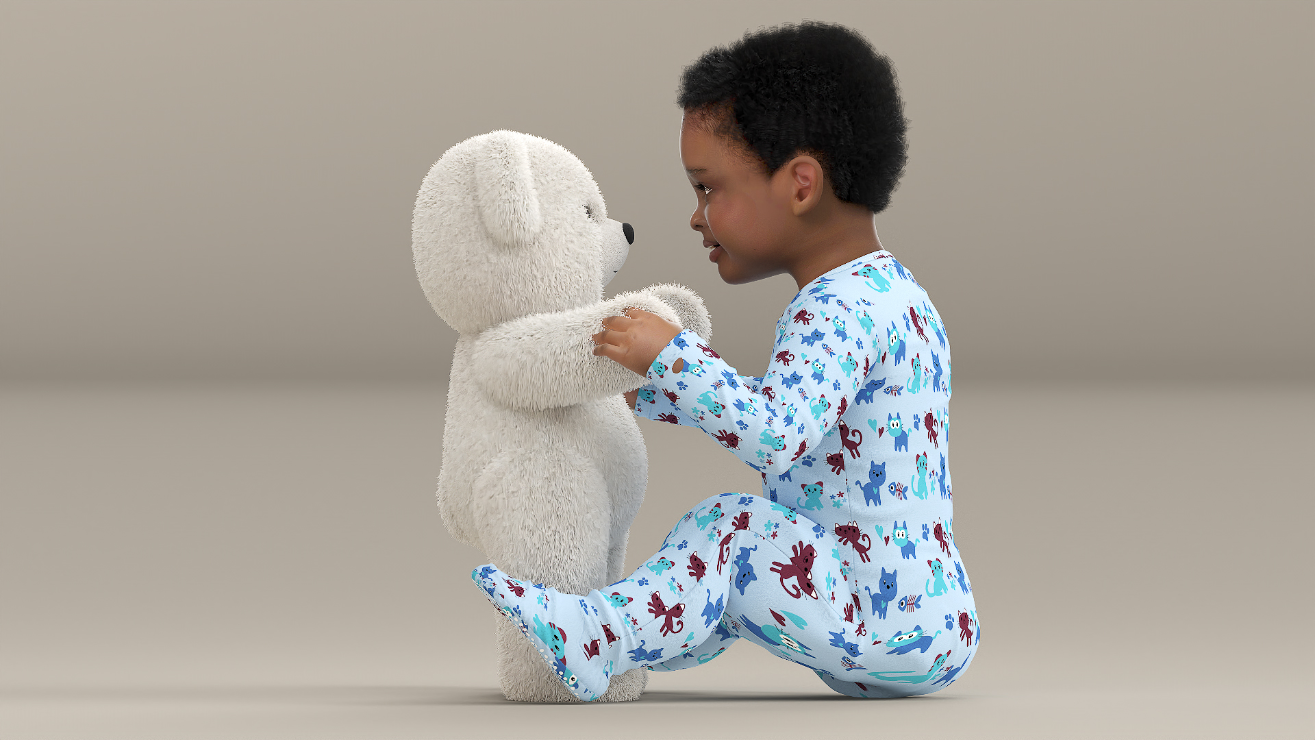 3D African Baby Boy with Teddy Bear Fur