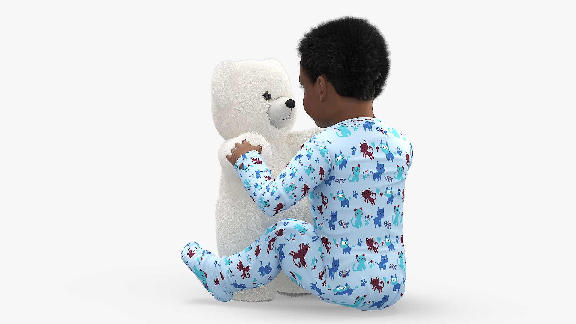 3D African Baby Boy with Teddy Bear Fur