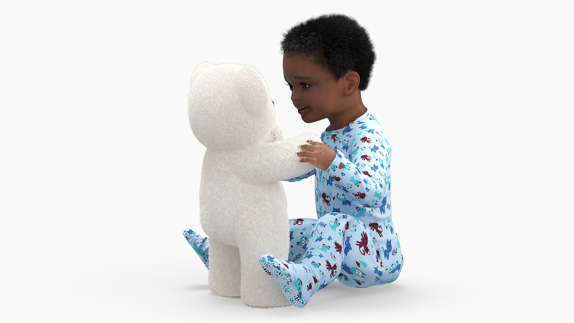 3D African Baby Boy with Teddy Bear Fur