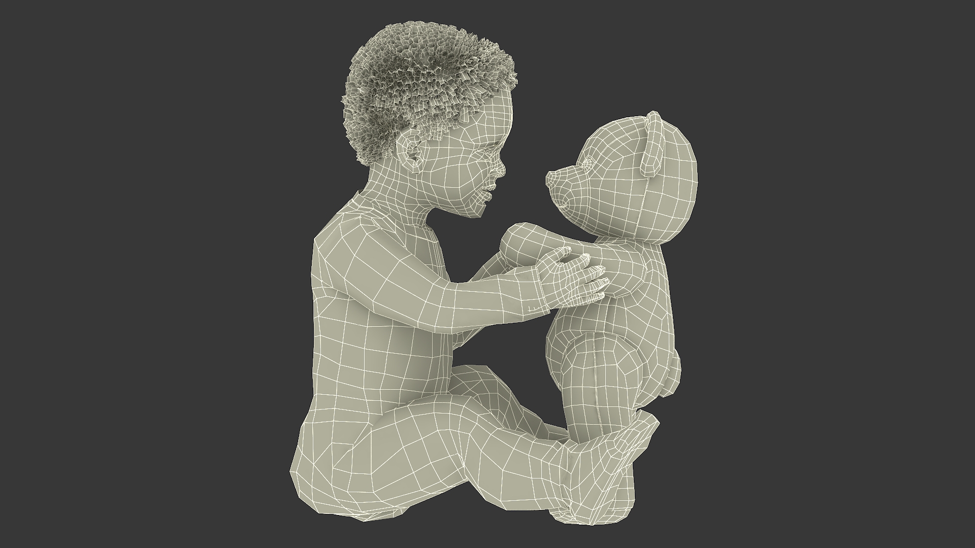 3D African Baby Boy with Teddy Bear Fur