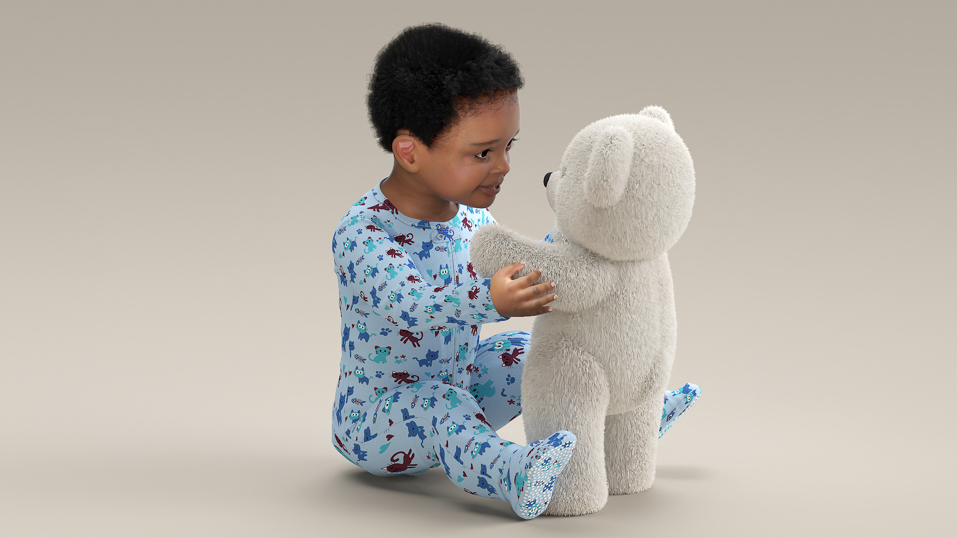 3D African Baby Boy with Teddy Bear Fur