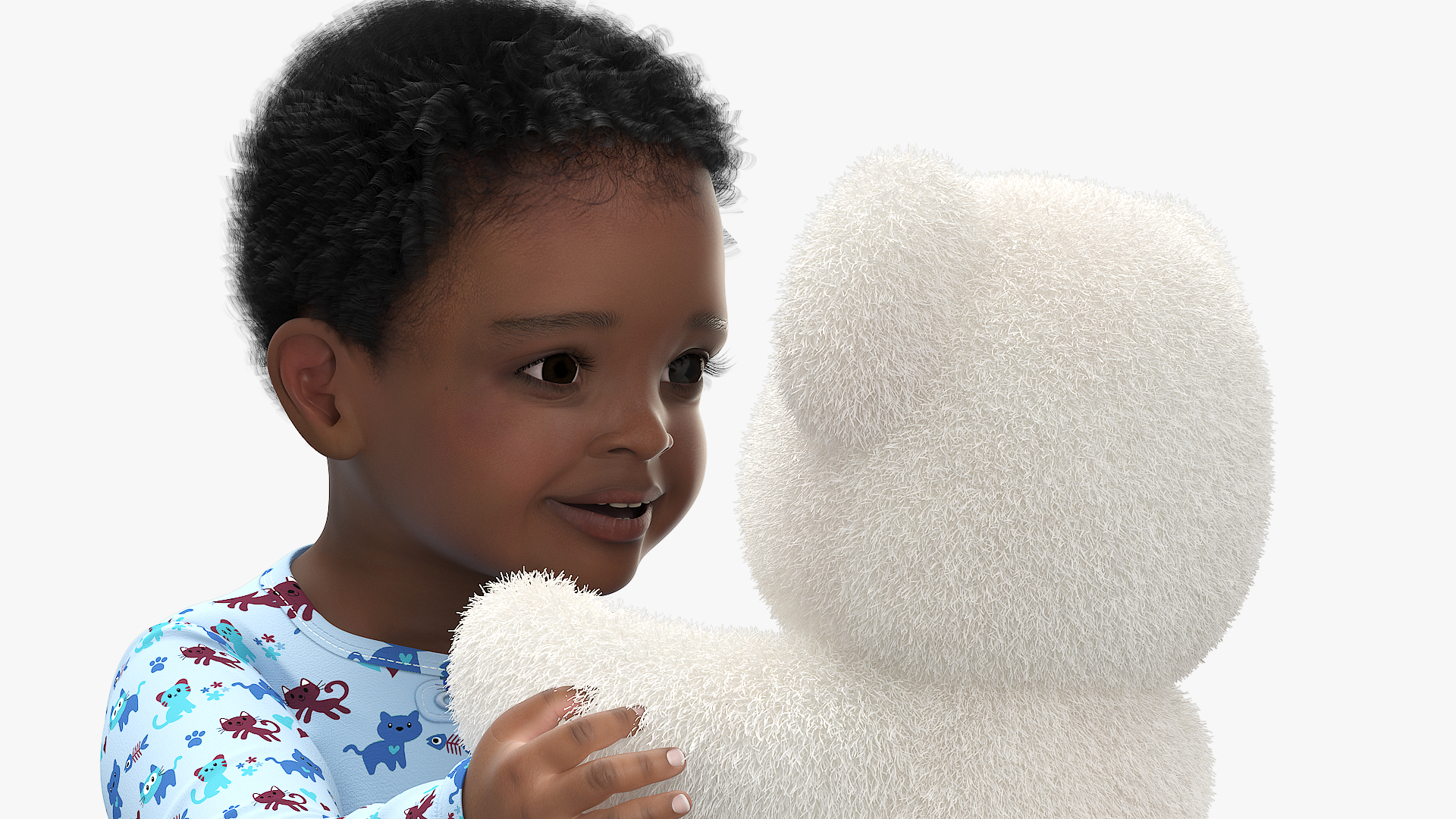 3D African Baby Boy with Teddy Bear Fur