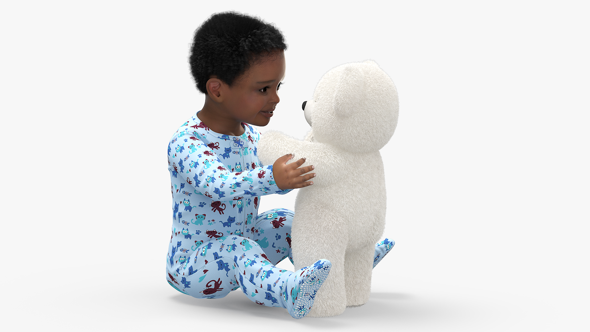 3D African Baby Boy with Teddy Bear Fur