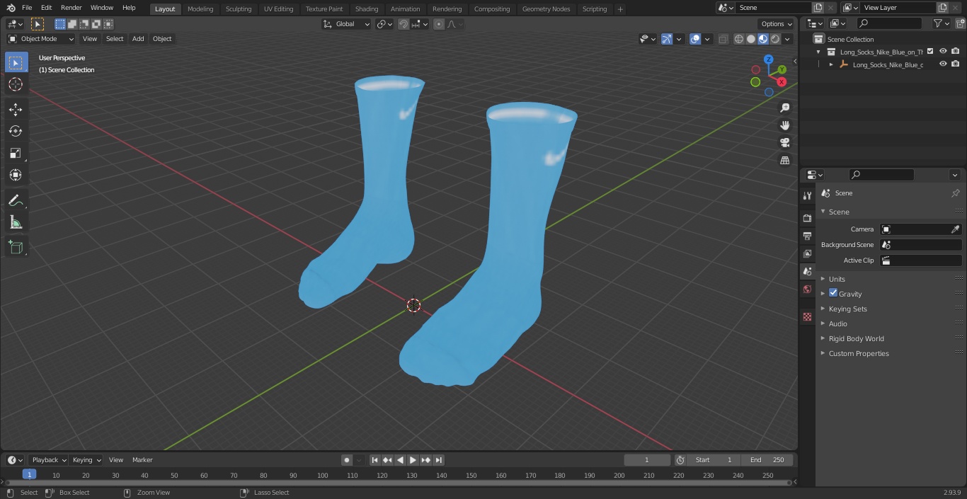 3D Long Socks Nike Blue on The Foot Standing