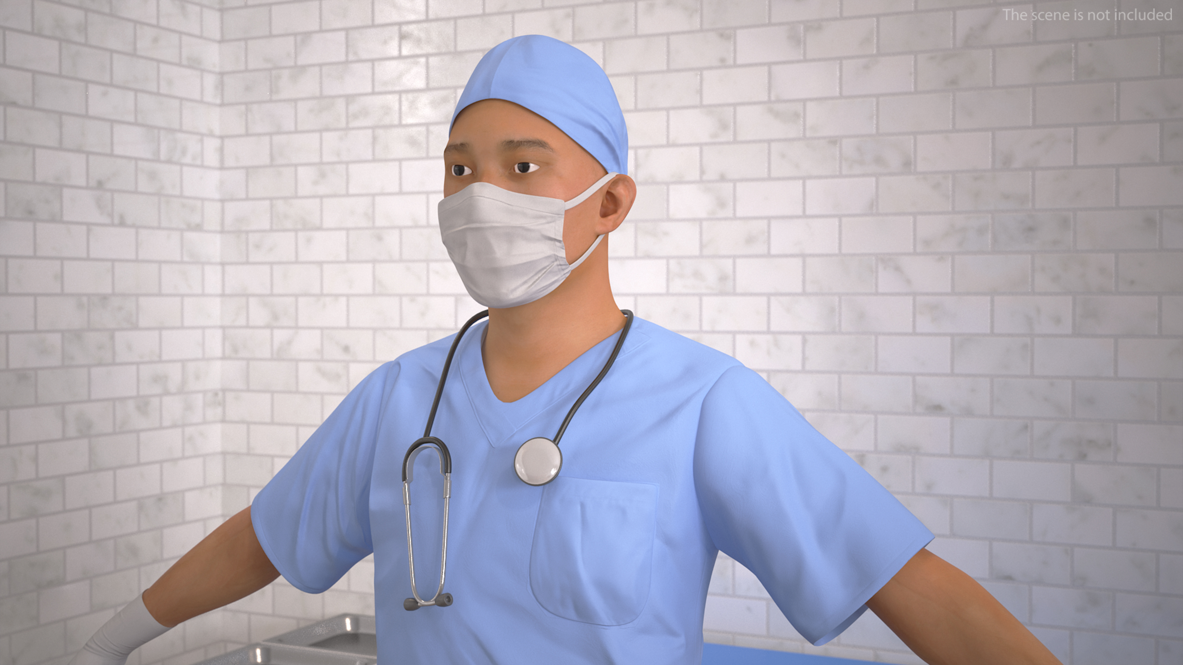 3D Asian Male Surgeon in Mask Rigged model