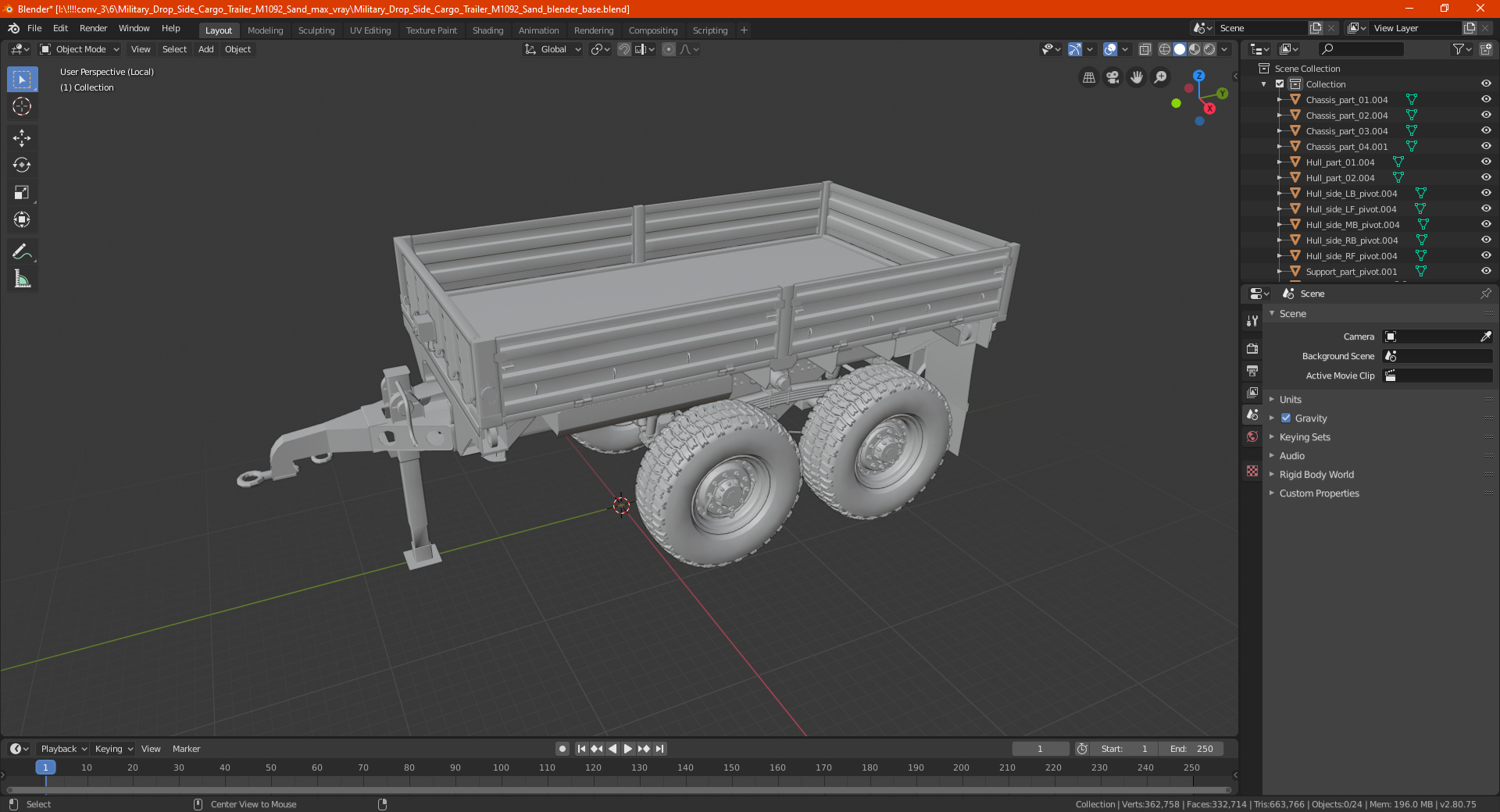 3D Military Drop Side Cargo Trailer M1092 Sand model