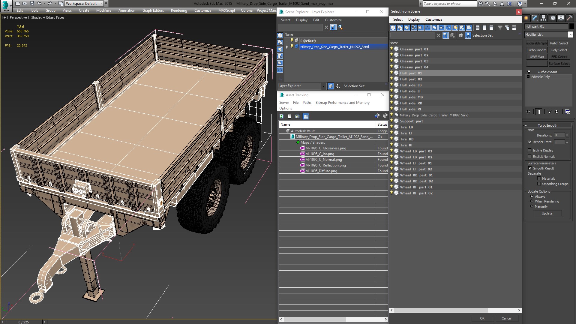 3D Military Drop Side Cargo Trailer M1092 Sand model