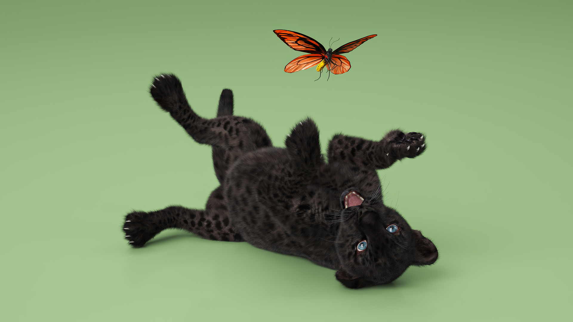 Playful Black Leopard Cub with Butterfly Fur 3D model