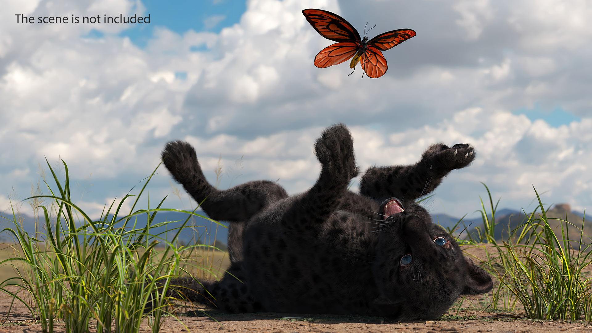 Playful Black Leopard Cub with Butterfly Fur 3D model