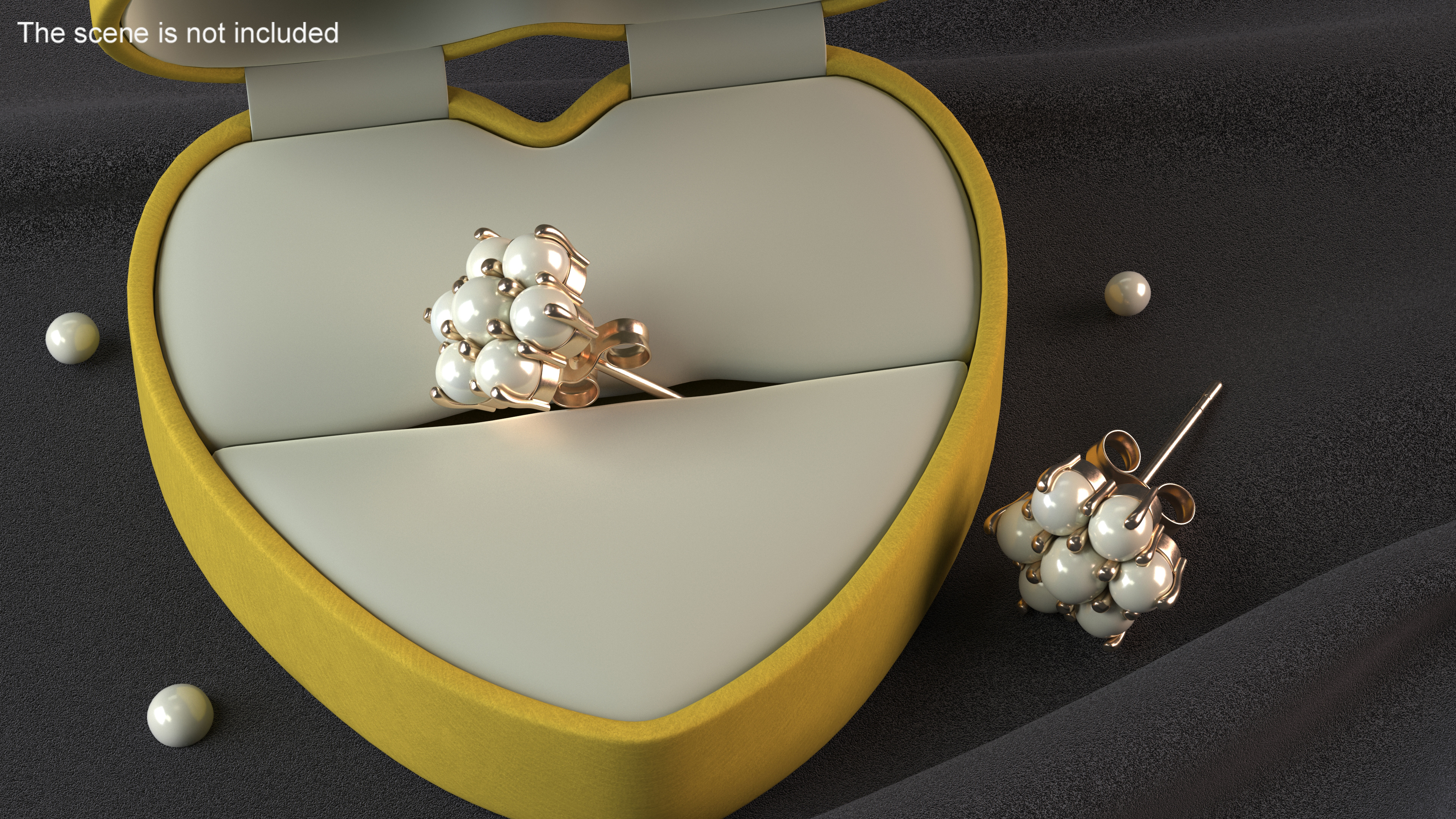 Gold Earring with Pearls 3D model