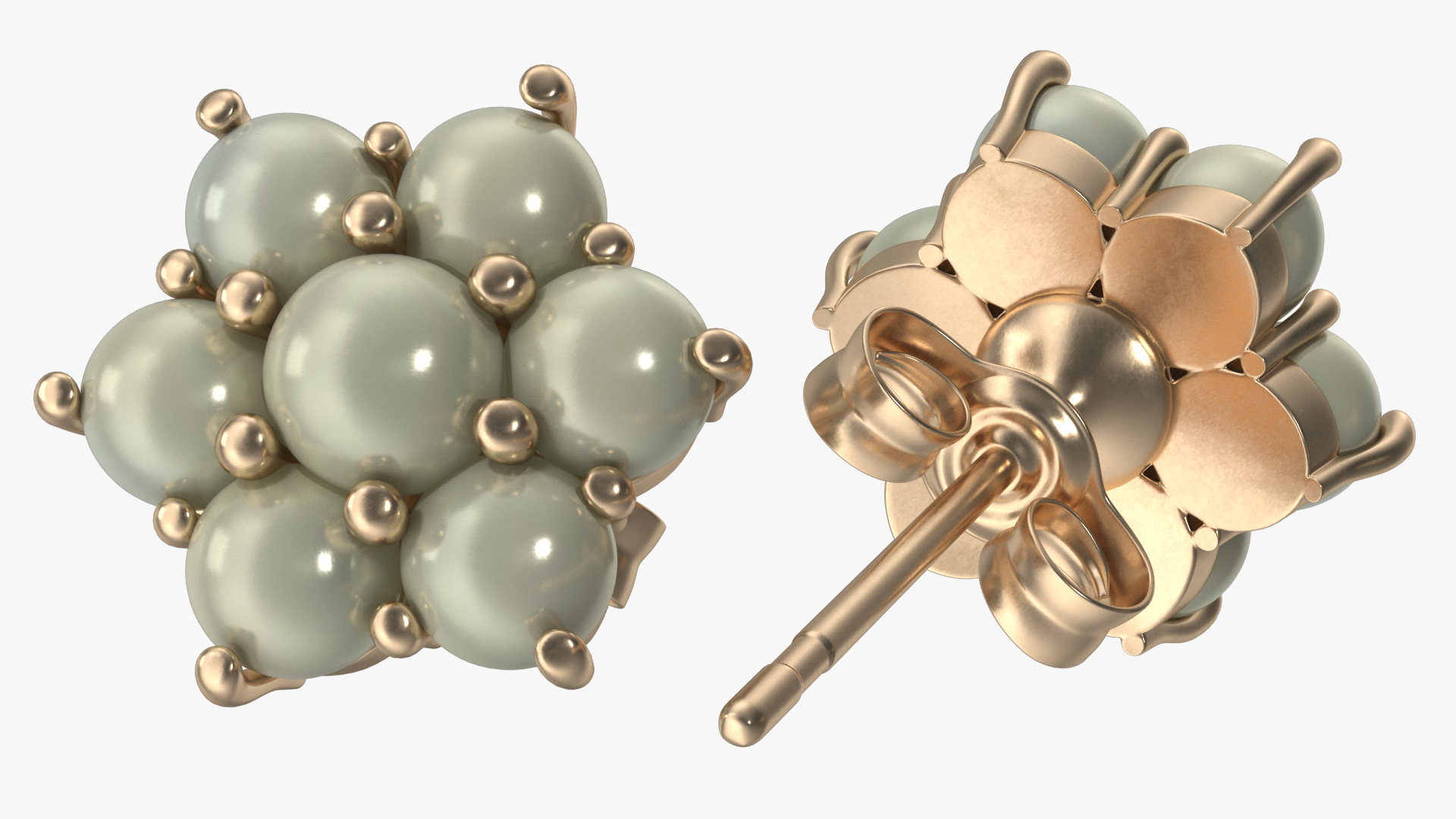 Gold Earring with Pearls 3D model