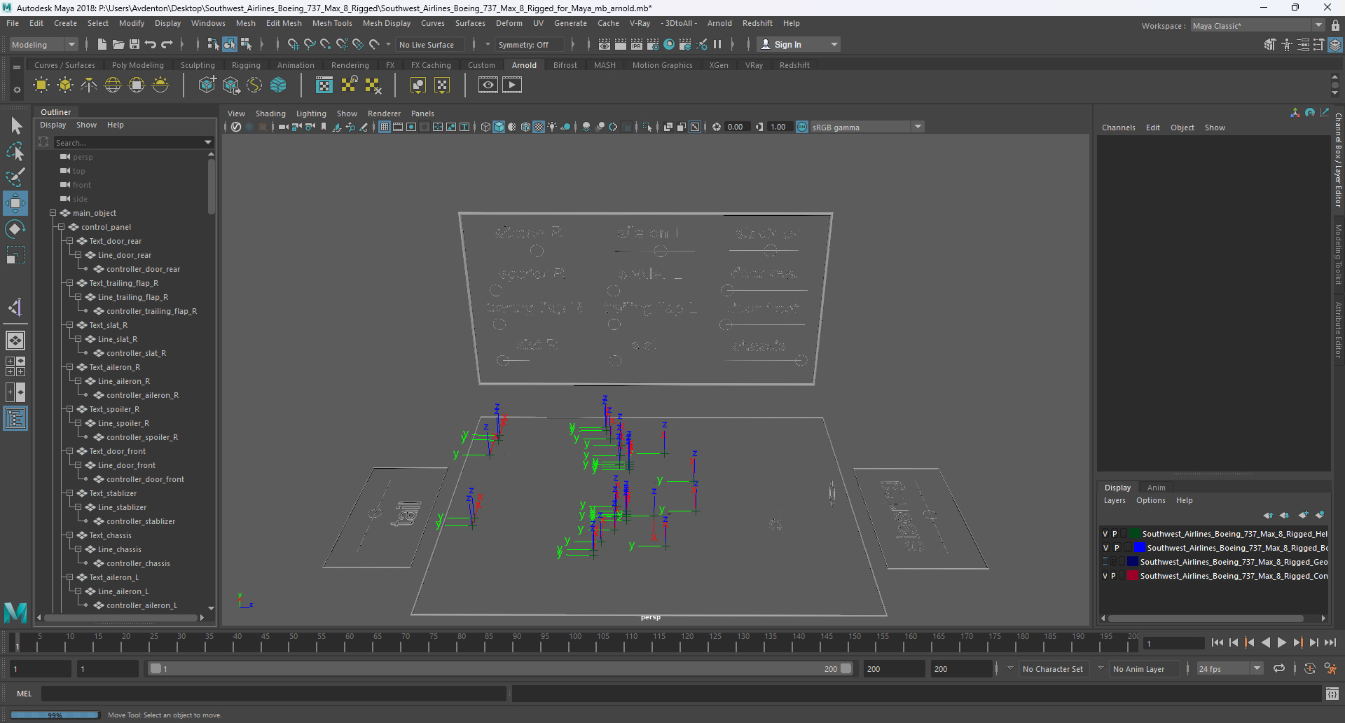 3D Southwest Airlines Boeing 737 Max 8 Rigged for Maya