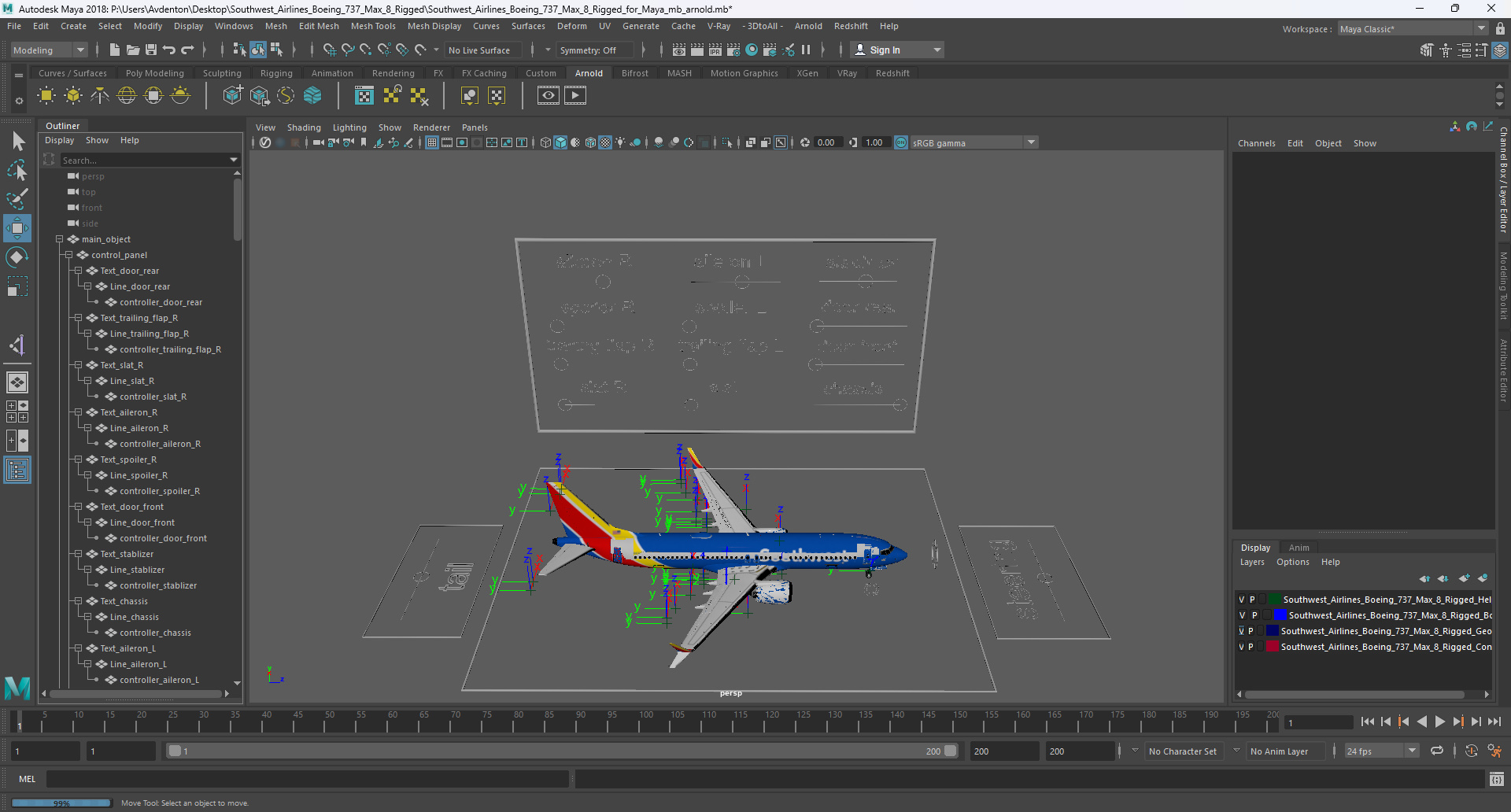 3D Southwest Airlines Boeing 737 Max 8 Rigged for Maya