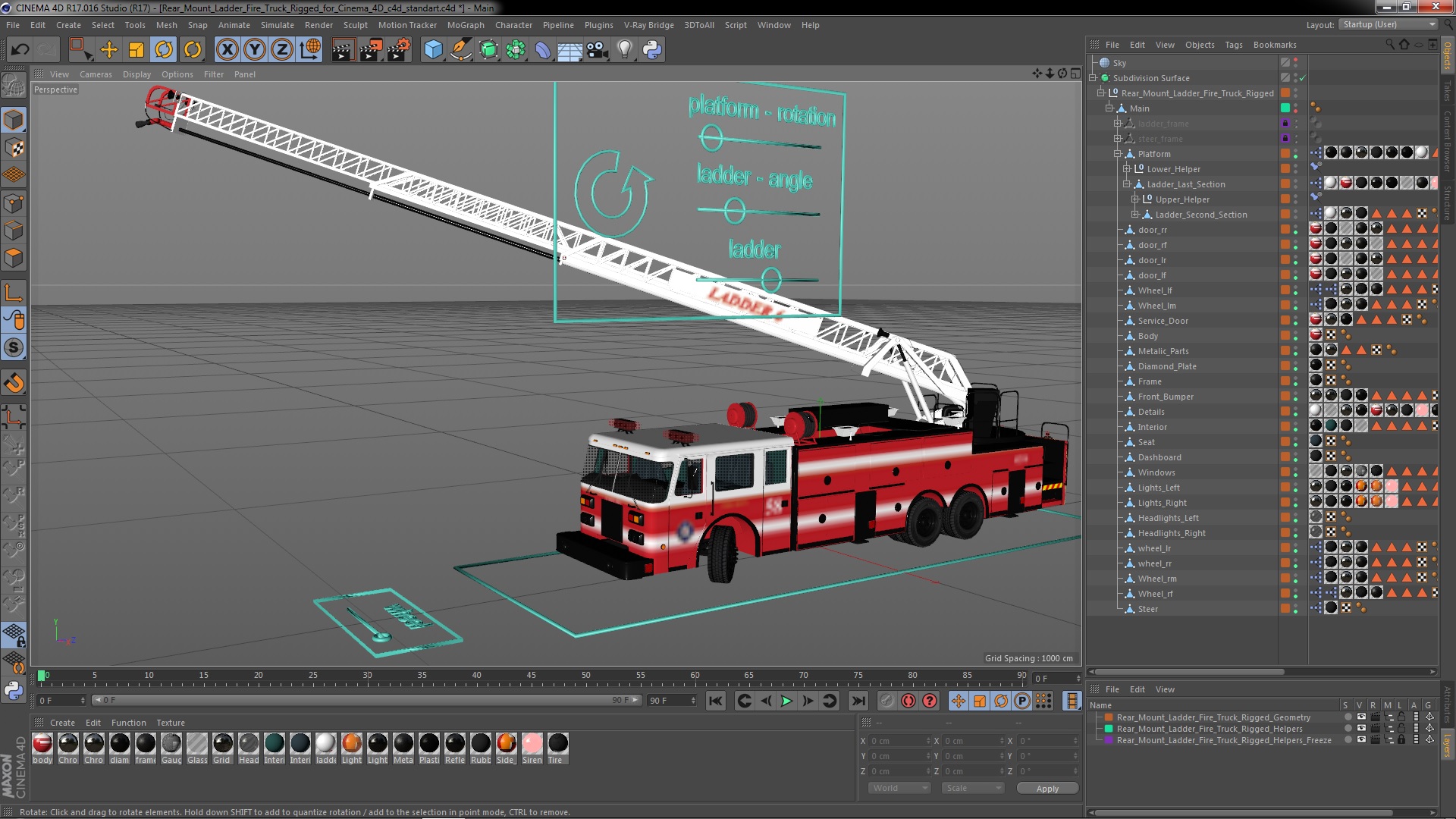 Rear Mount Ladder Fire Truck Rigged for Cinema 4D 3D model