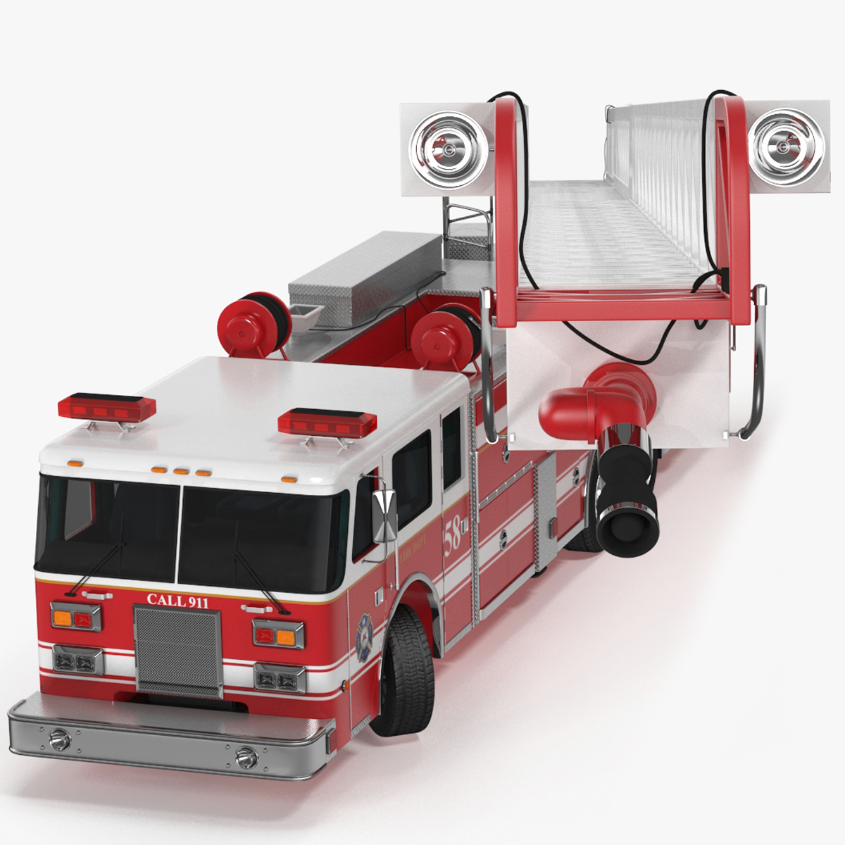 Rear Mount Ladder Fire Truck Rigged for Cinema 4D 3D model